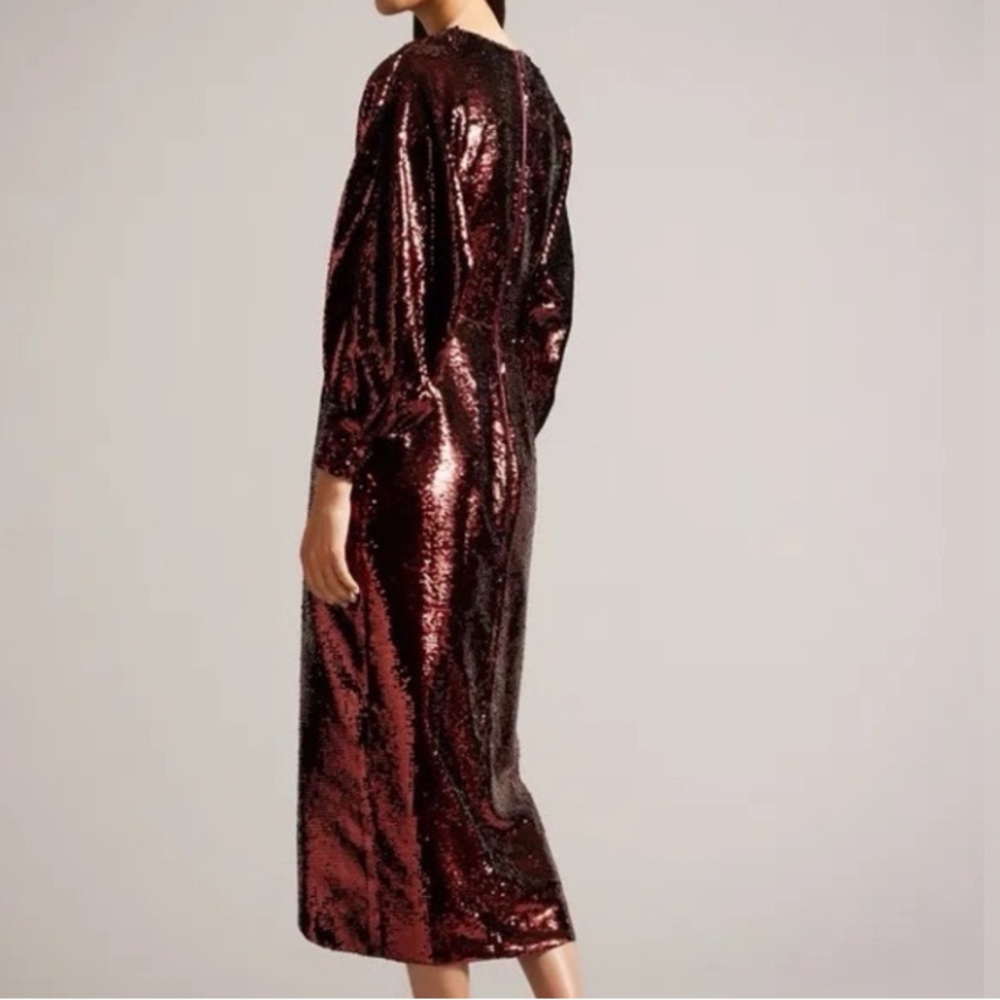 Ted Baker Awesome!!!! Burgundy Sequin Long Sleeve Dress, Small. NWOT fits 2-4 - Picture 2 of 9